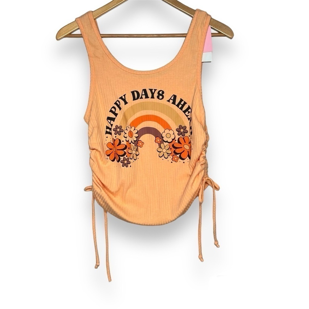 Zoe + Liv Women's Size L Sleeveless Tank Top Shirt Happy Days Ahead Ribbed NWT